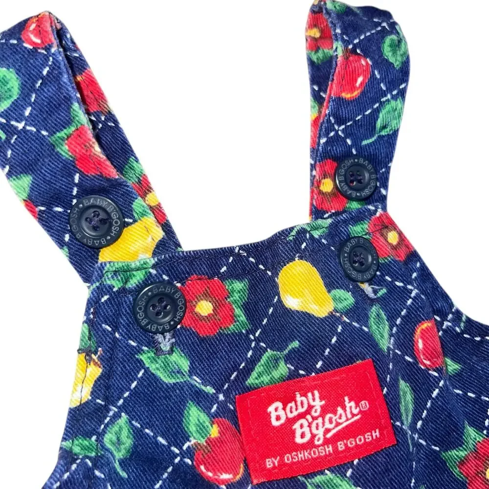 Vintage 90 Oshkosh B'Gosh blue Fruit Apple Pear Floral romper overalls girl 3-6m